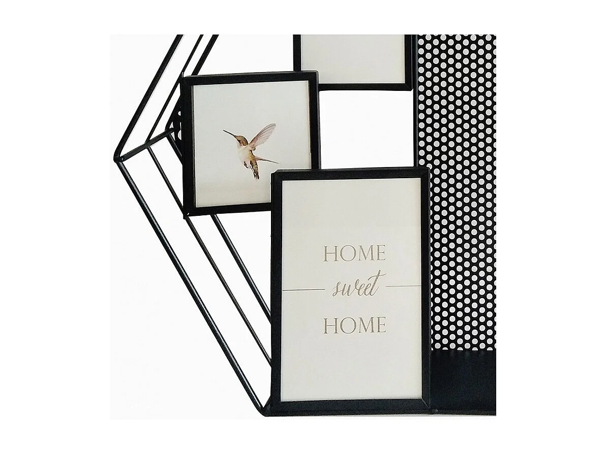 Porte-photos mural hexagonal en métal noir ajouré - SWEET HOME