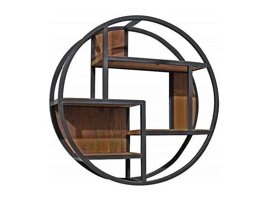 Etagère murale ronde 80 cm en bois de teck et métal noir - TUI