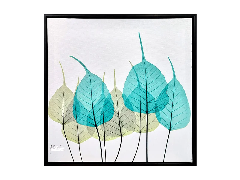 Tableau dessin feuilles sur cadre en bois noir 40x40 cm - LEAF