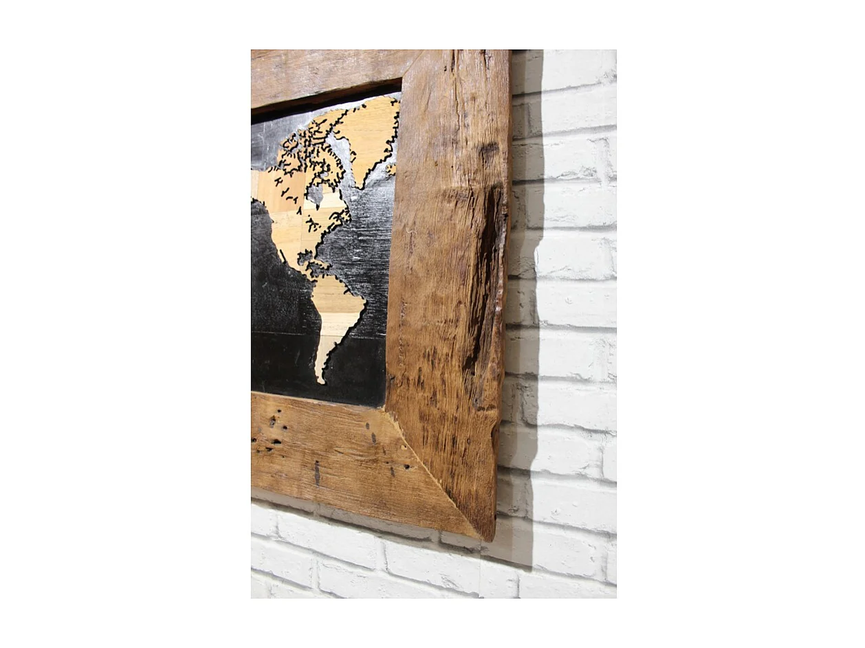 Décoration murale cadre carte du monde en teck 80 cm - WORLD