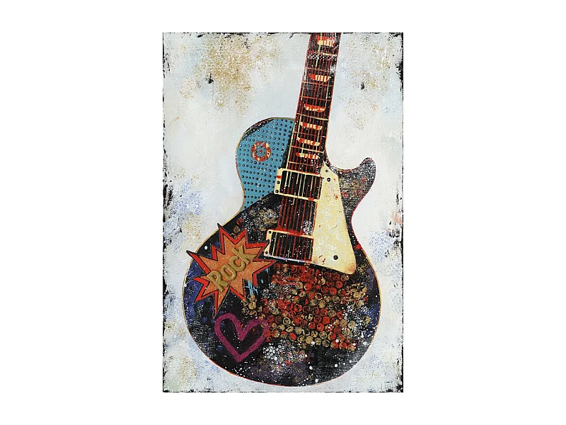 Tableau peinture 90 x 60 cm guitare vintage multicolore - ROCK
