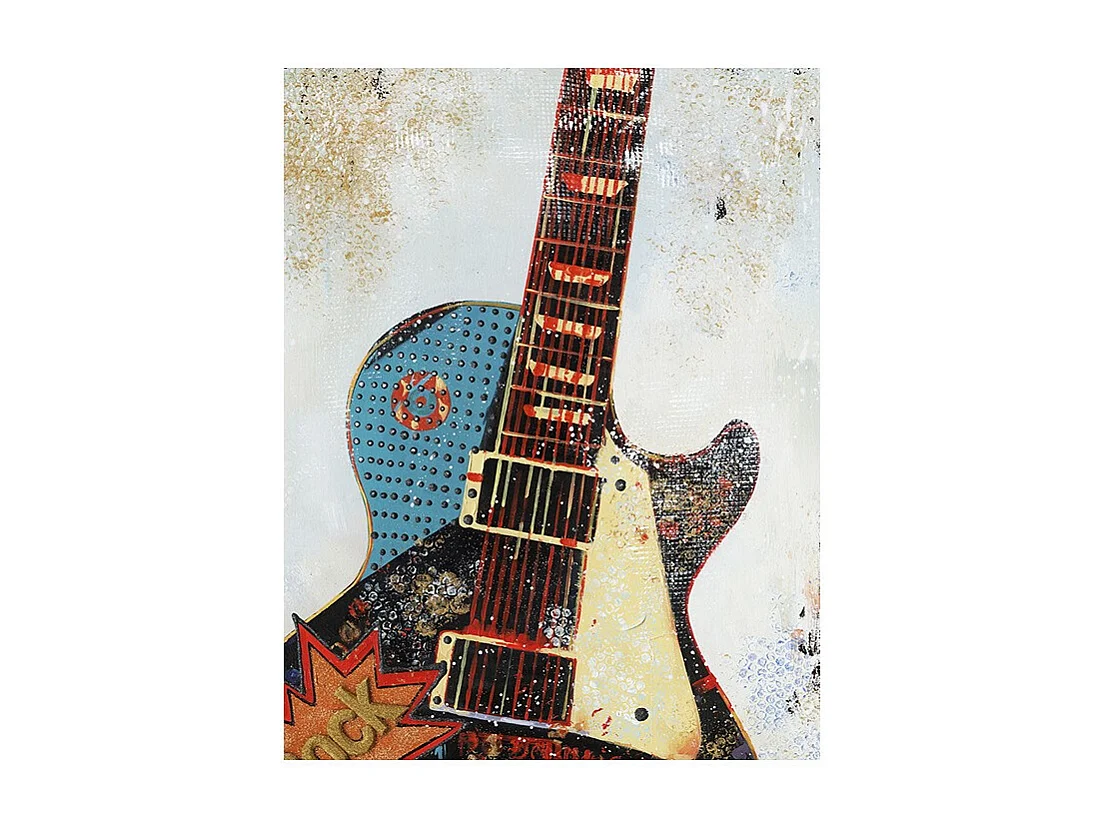 Tableau peinture 90 x 60 cm guitare vintage multicolore - ROCK