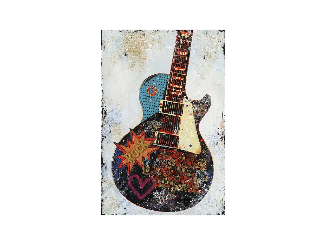 Tableau peinture 90 x 60 cm guitare vintage multicolore - ROCK