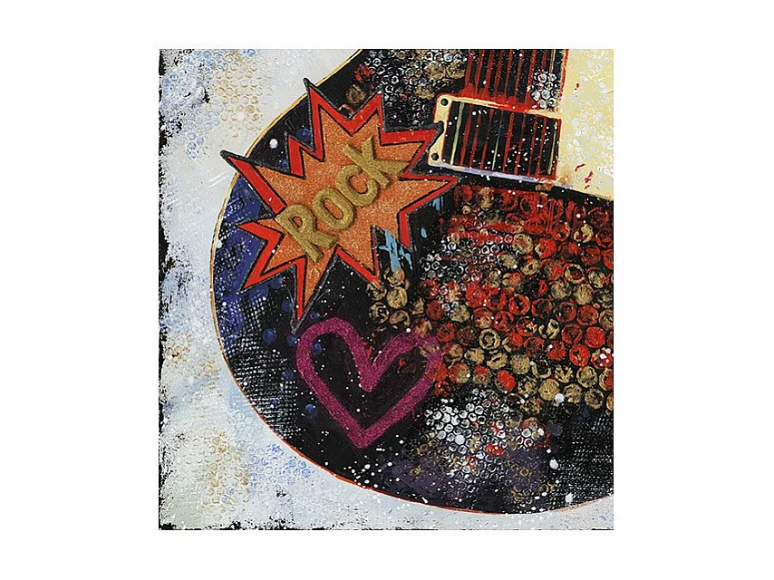 Tableau peinture 90 x 60 cm guitare vintage multicolore - ROCK