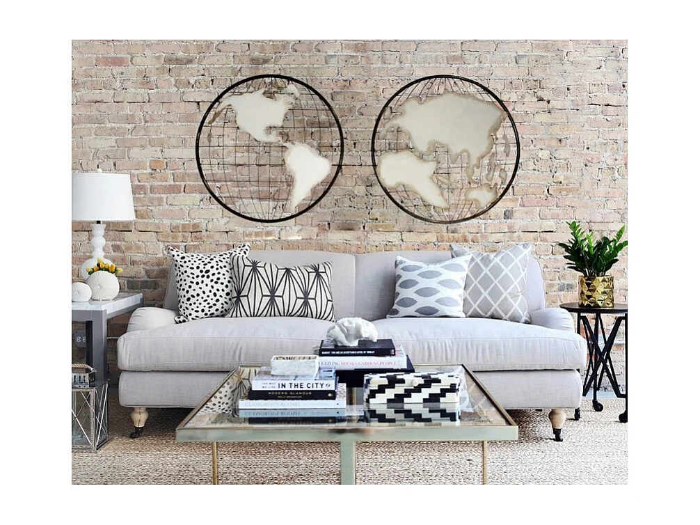 Décoration murale 2 cartes du monde en métal rond - WORLD