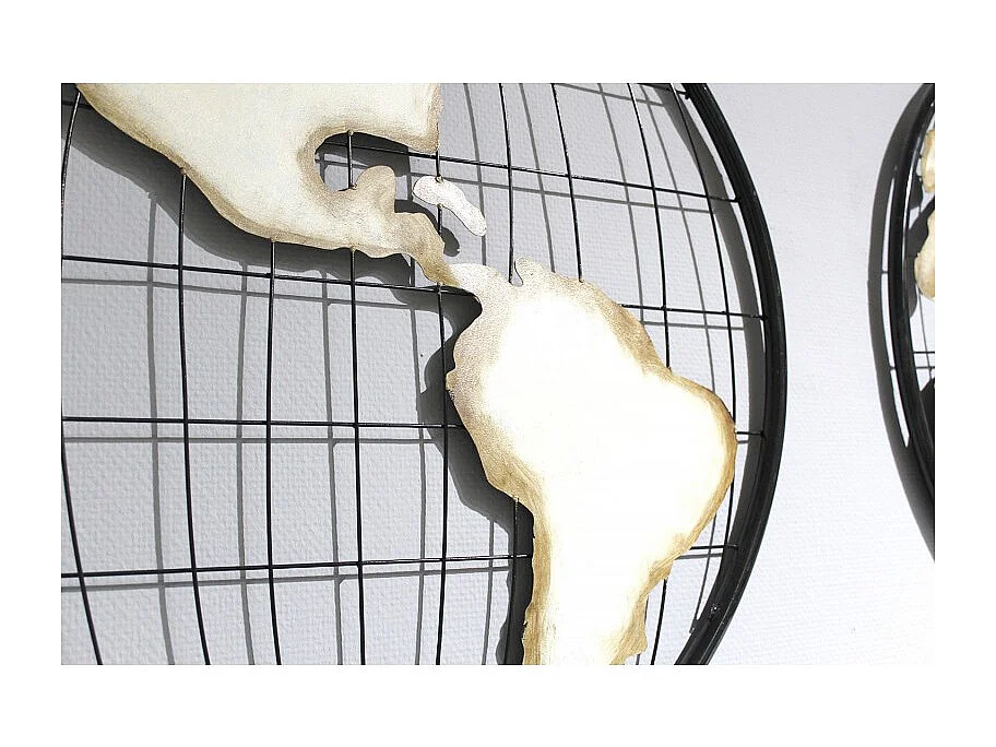 Décoration murale 2 cartes du monde en métal rond - WORLD