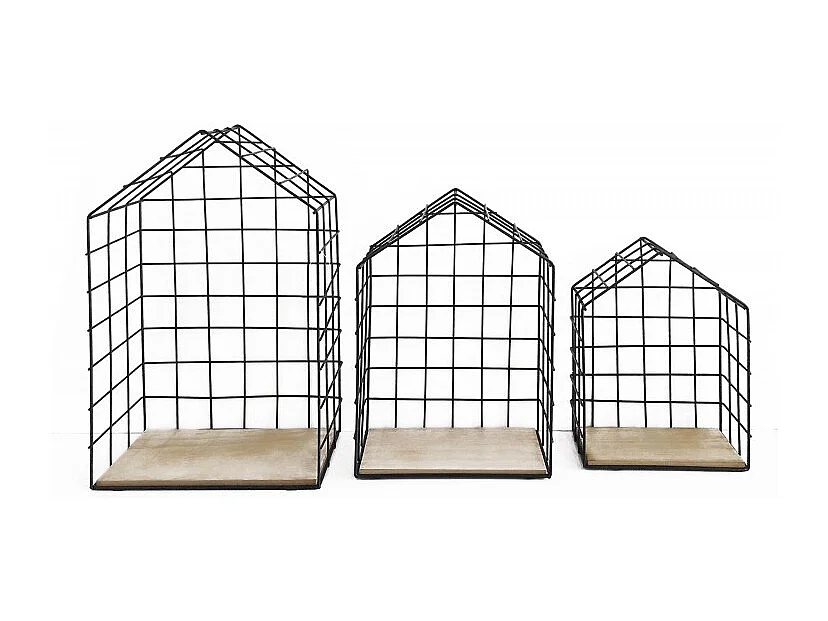 Set 3 étagères murales grillage métal petite maison - HOUSES