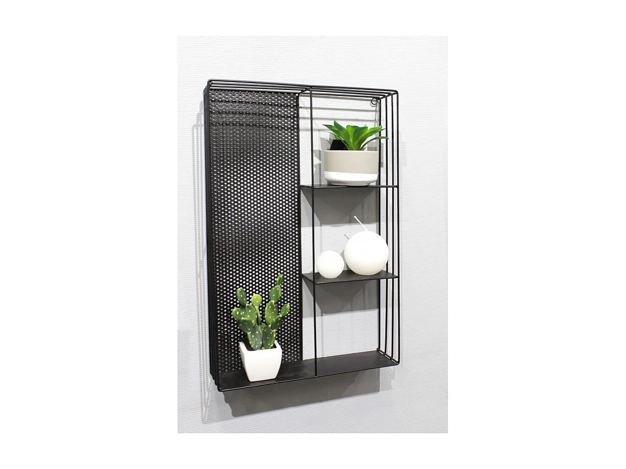 Etagère murale 4 tablettes en métal noir 60 x 40 cm - LINE