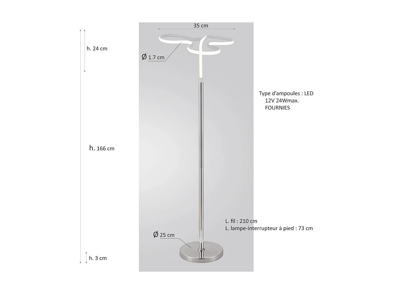 Lampadaire LED 166 cm design trèfle pied métal chromé - CLOVER