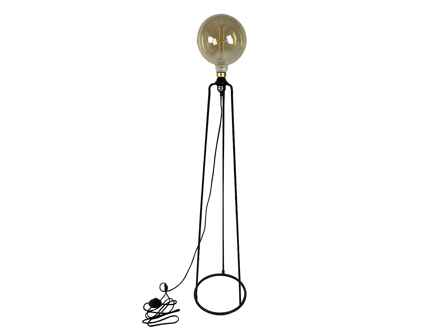 Lampadaire trépied filaire en métal noir et doré - PHARO 9289