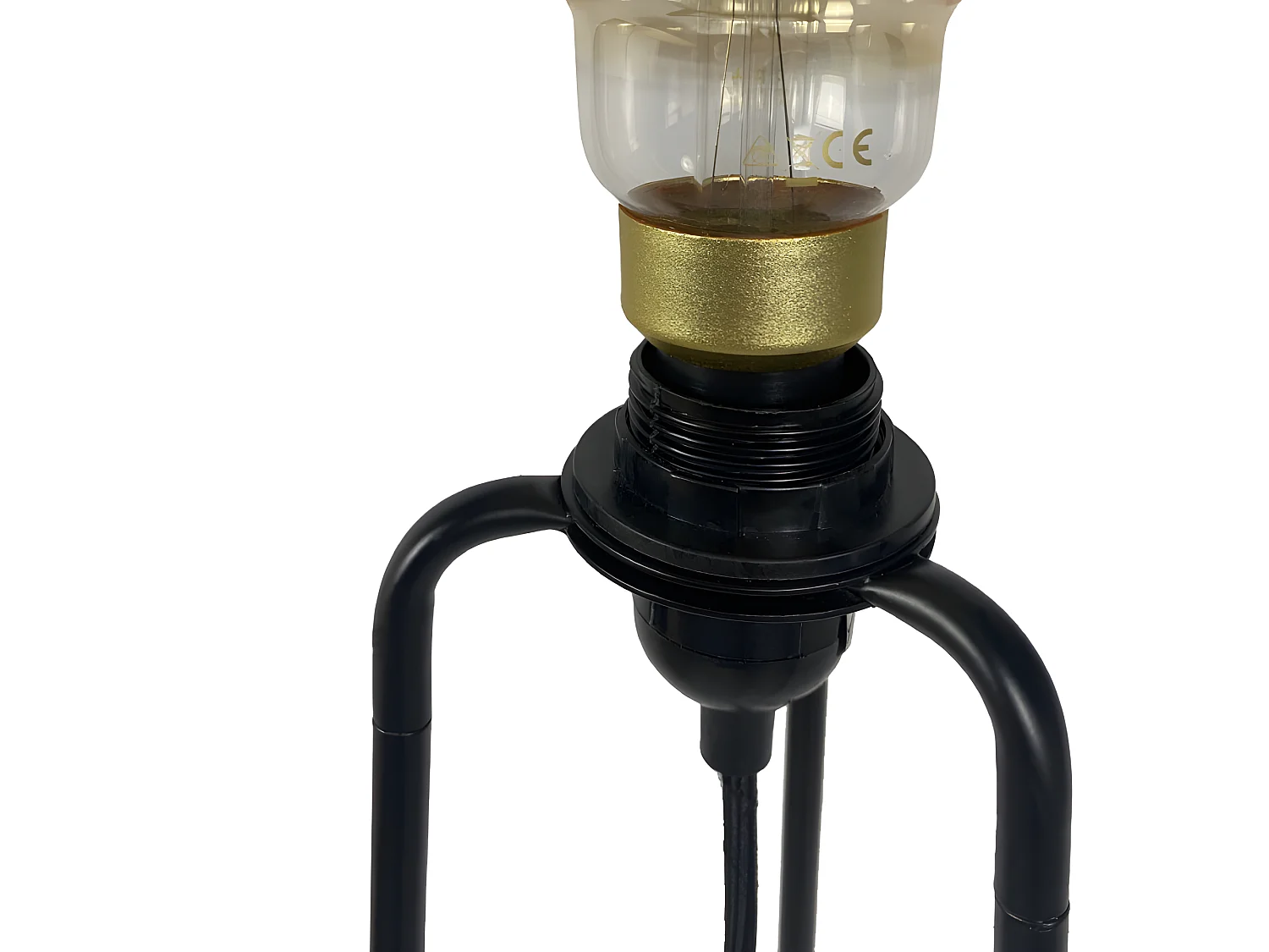 Lampadaire trépied filaire en métal noir et doré - PHARO 9289