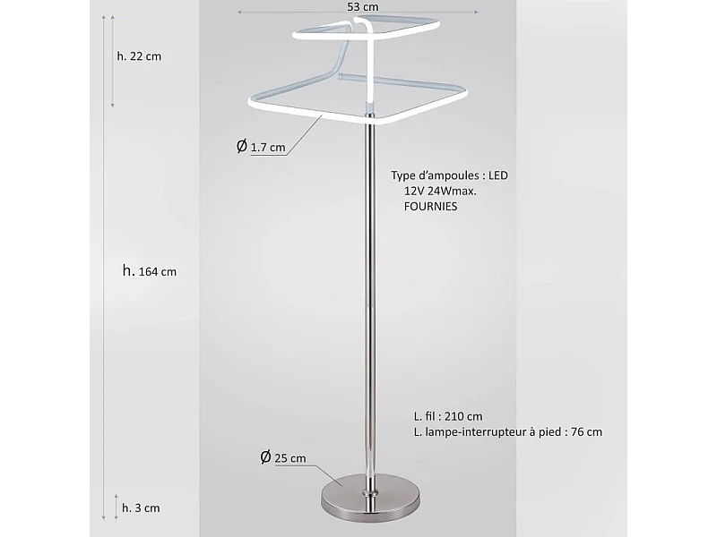 Lampadaire LED 165 cm design abstrait pied métal chromé - DIAMOND