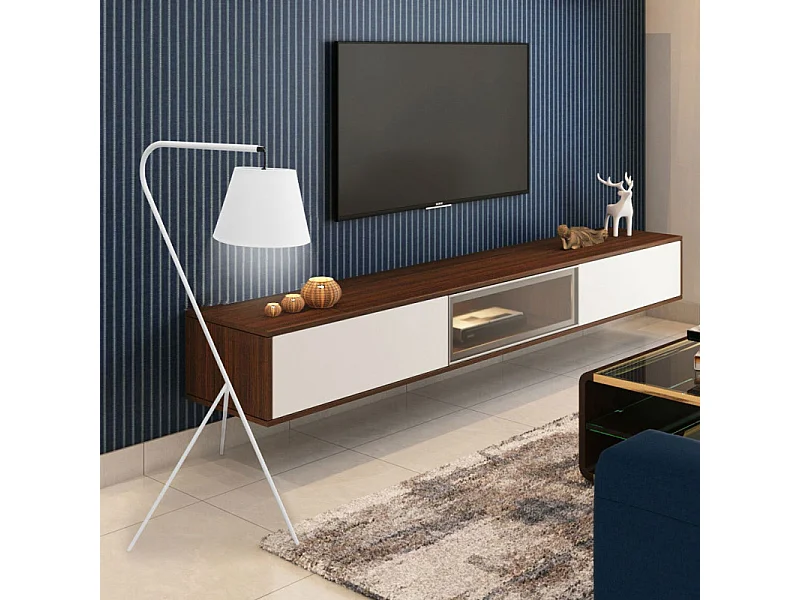 Lampadaire métal avec abat-jour blanc et trépied sur 3 pieds - SHINE M