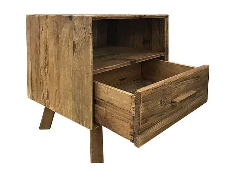 Table de chevet en pin massif recyclé 1 tiroir et 1 niche - CHALET