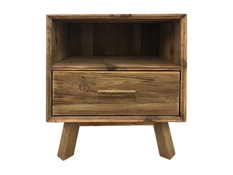 Table de chevet en pin massif recyclé 1 tiroir et 1 niche - CHALET
