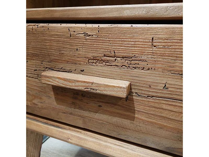 Table de chevet en pin massif recyclé 1 tiroir et 1 niche - CHALET