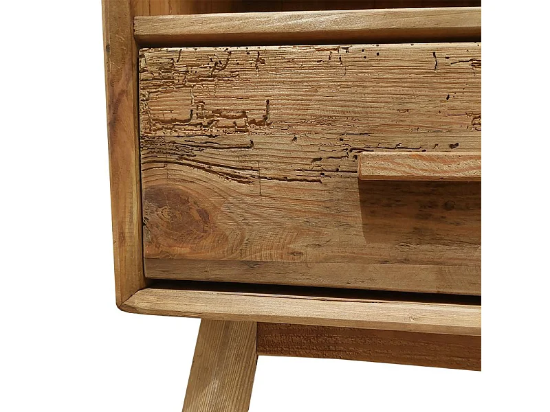 Table de chevet en pin massif recyclé 1 tiroir et 1 niche - CHALET