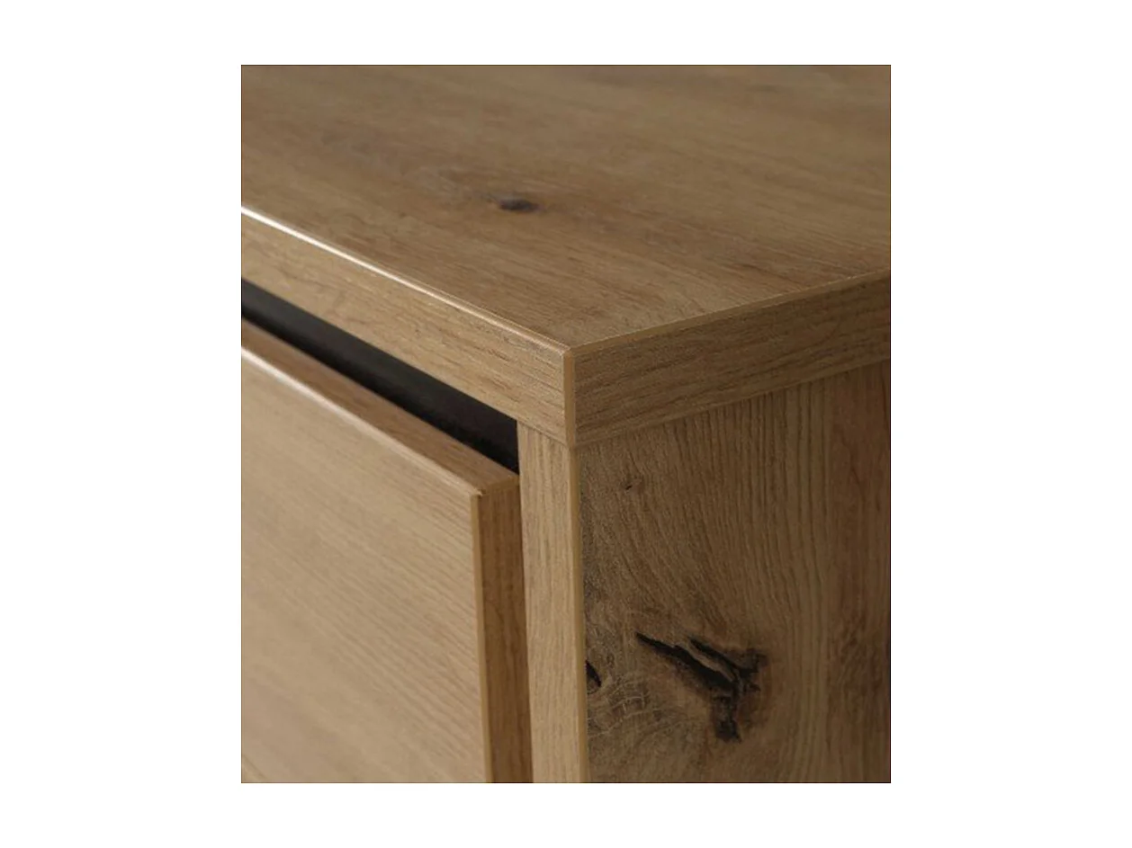 Table chevet 2 tiroirs décor chêne pieds poignées métal noir - ALIA