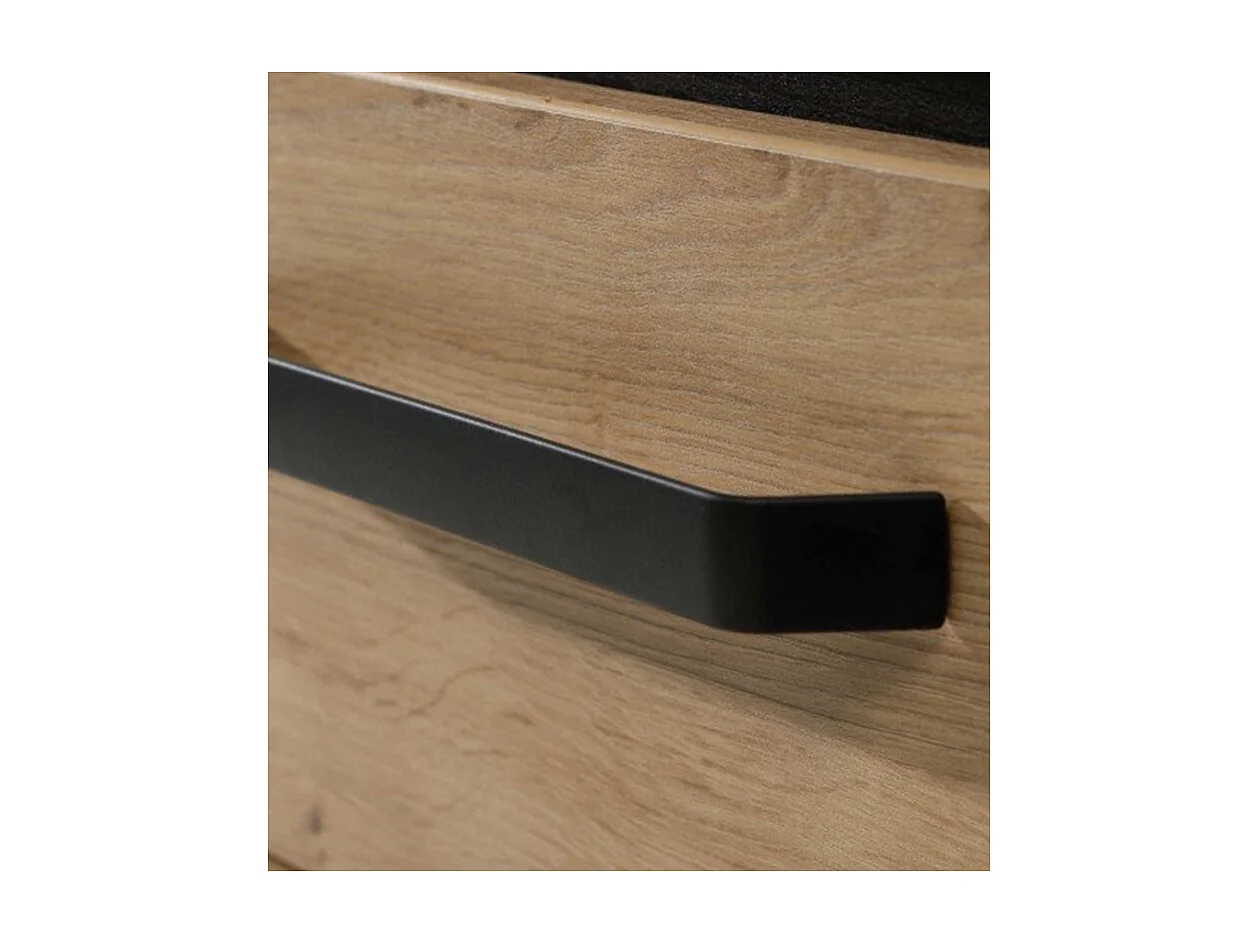 Table chevet 2 tiroirs décor chêne pieds poignées métal noir - ALIA