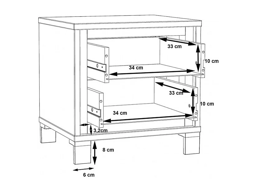 Table chevet 2 tiroirs décor chêne pieds poignées métal noir - ALIA
