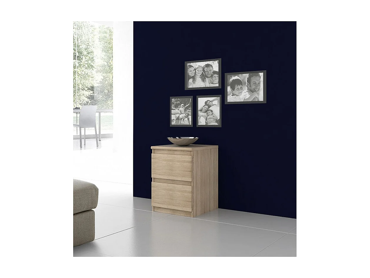 Table de chevet 2 tiroirs décor chêne clair texturé - BENNY