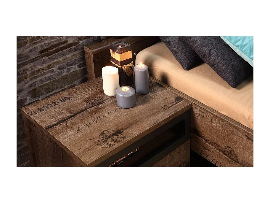 Table de Chevet marron 1 tiroir décor vieux chêne - JULES