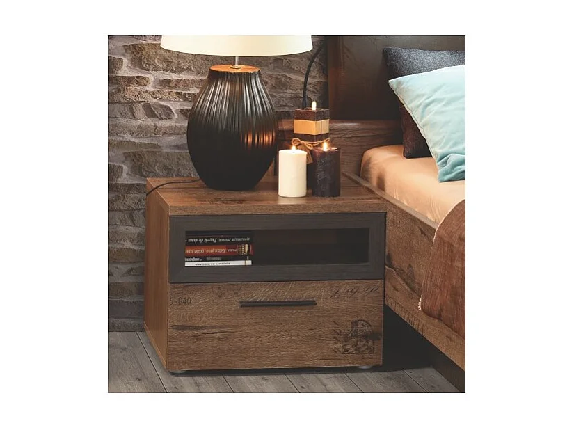 Table de Chevet marron 1 tiroir décor vieux chêne - JULES