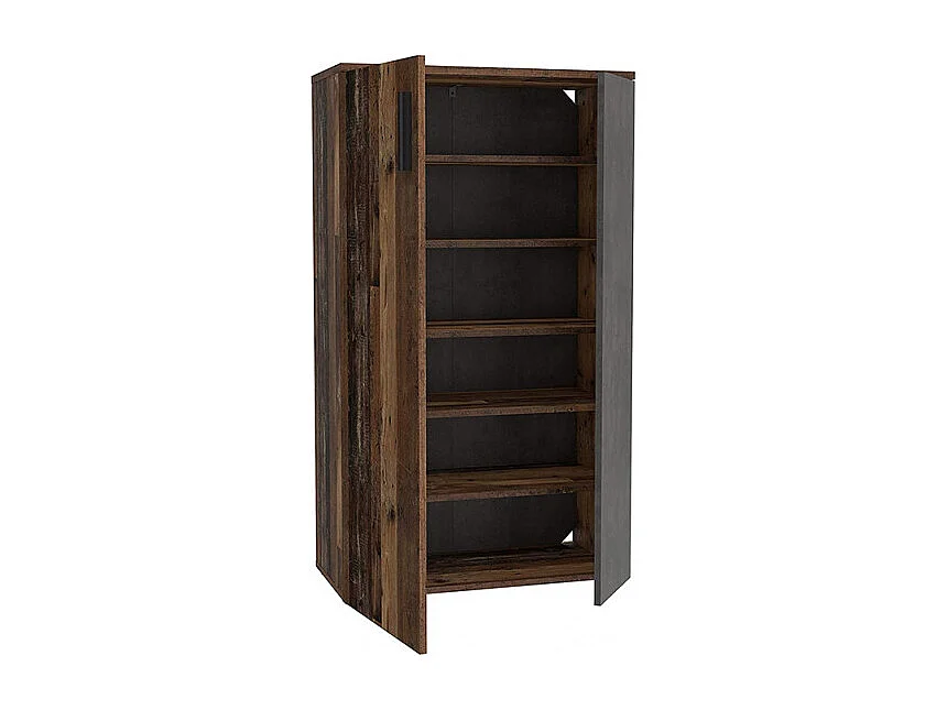 Armoire à chaussures 2 portes 5 tablettes décor bois vintage - AMELIE