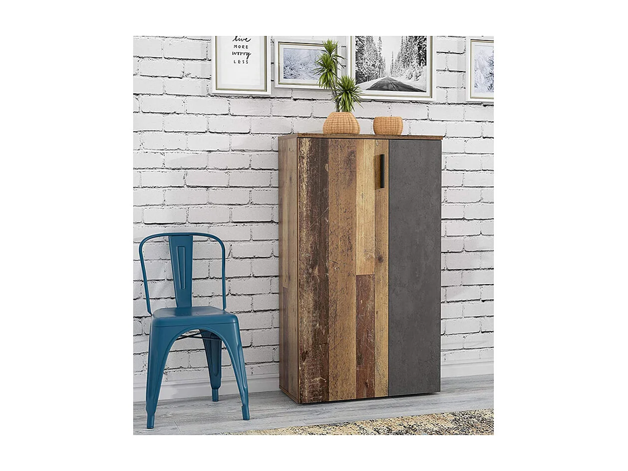 Armoire à chaussures 2 portes 5 tablettes décor bois vintage - AMELIE