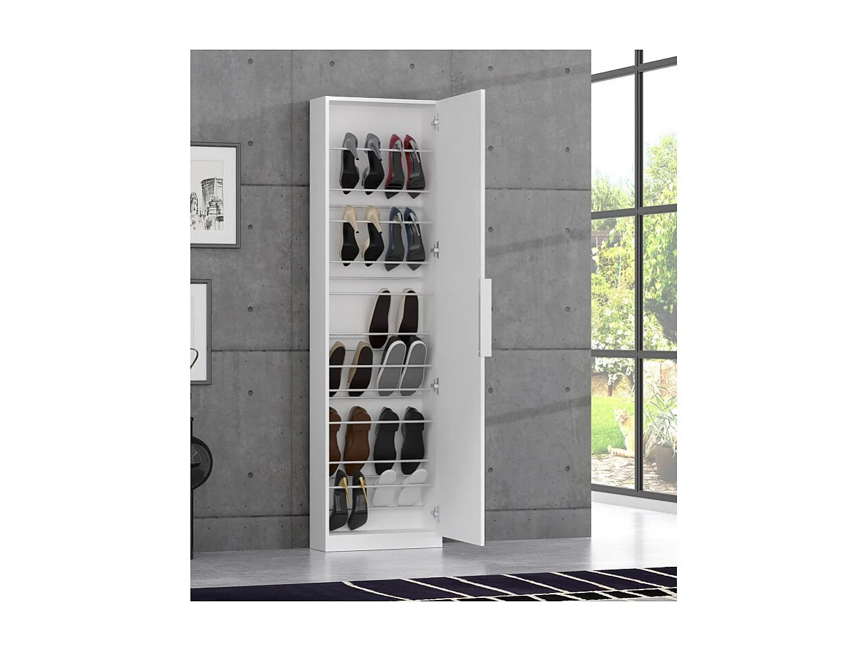 Meuble à chaussures blanc avec miroir pour 12 paires - DINO