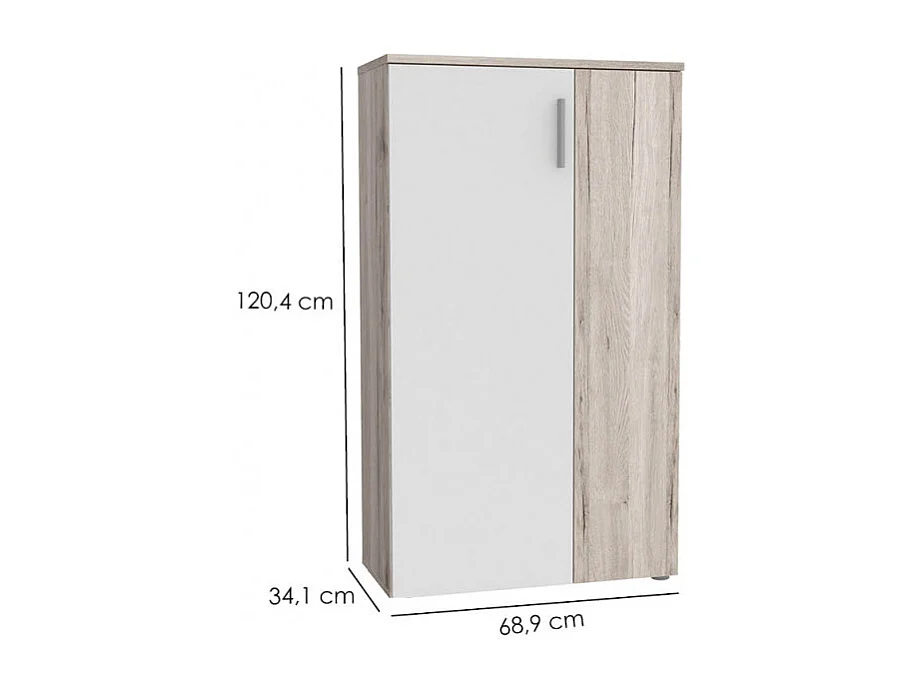 Armoire à chaussures 2 portes 5 tablettes décor bois vieilli - AMELIE