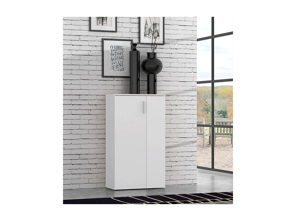 Armoire à chaussures 2 portes 5 tablettes blanc - AMELIE