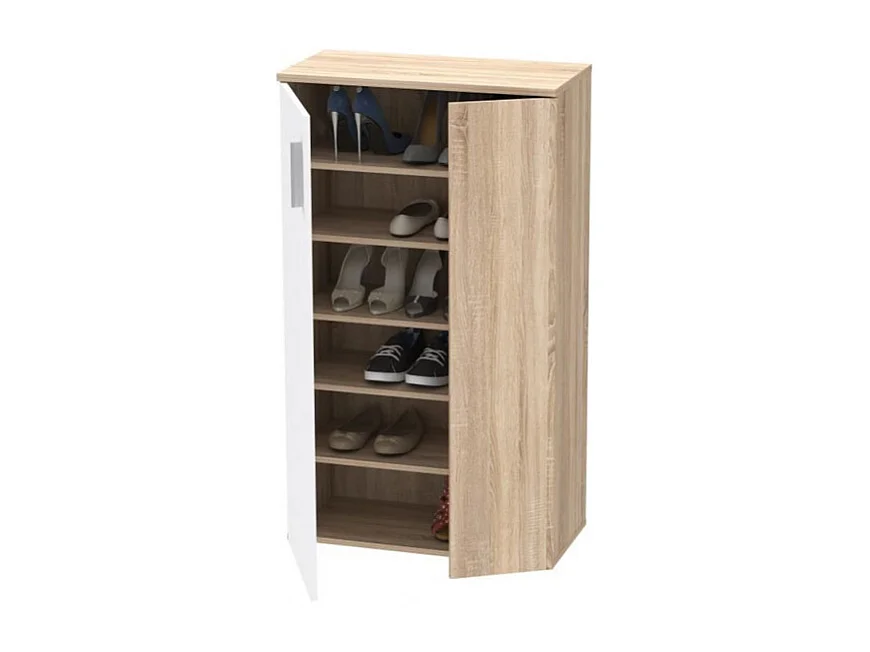 Armoire à chaussures 2 portes 5 tablettes décor bois clair - AMELIE