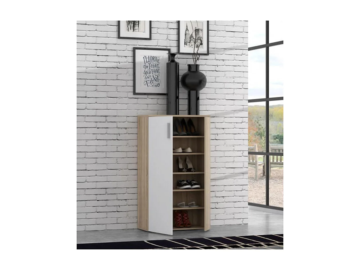 Armoire à chaussures 2 portes 5 tablettes décor bois clair - AMELIE