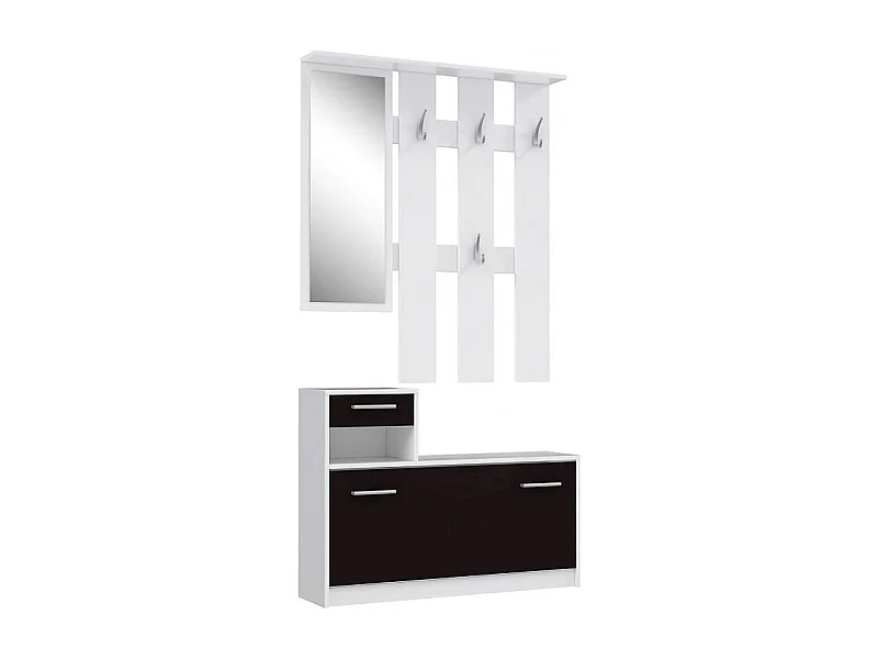 Penderie meuble à chaussures noir et blanc avec miroir - MARCEL