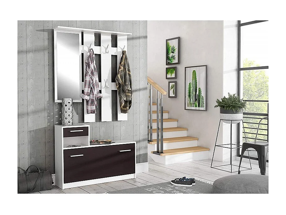 Penderie meuble à chaussures noir et blanc avec miroir - MARCEL