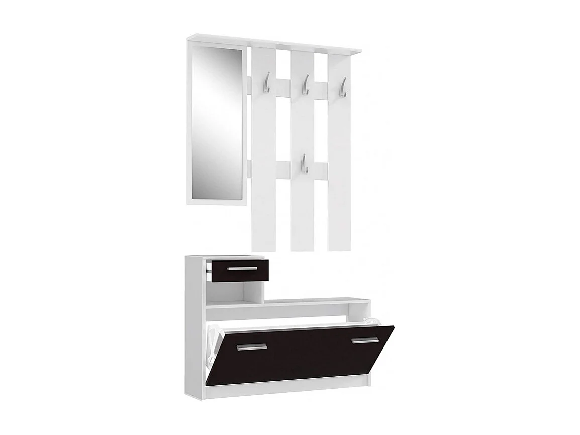 Penderie meuble à chaussures noir et blanc avec miroir - MARCEL