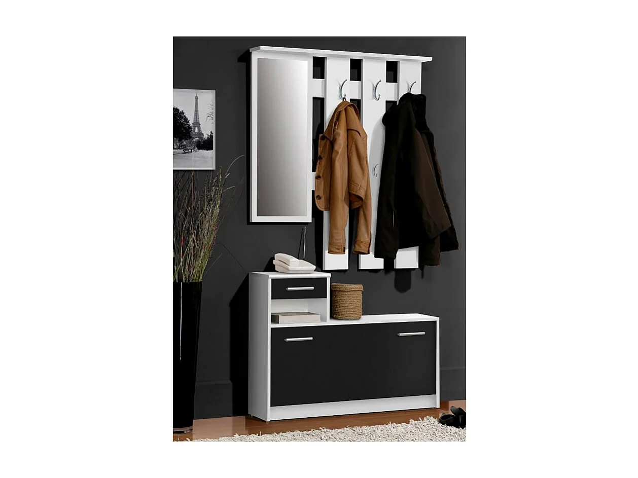 Penderie meuble à chaussures noir et blanc avec miroir - MARCEL