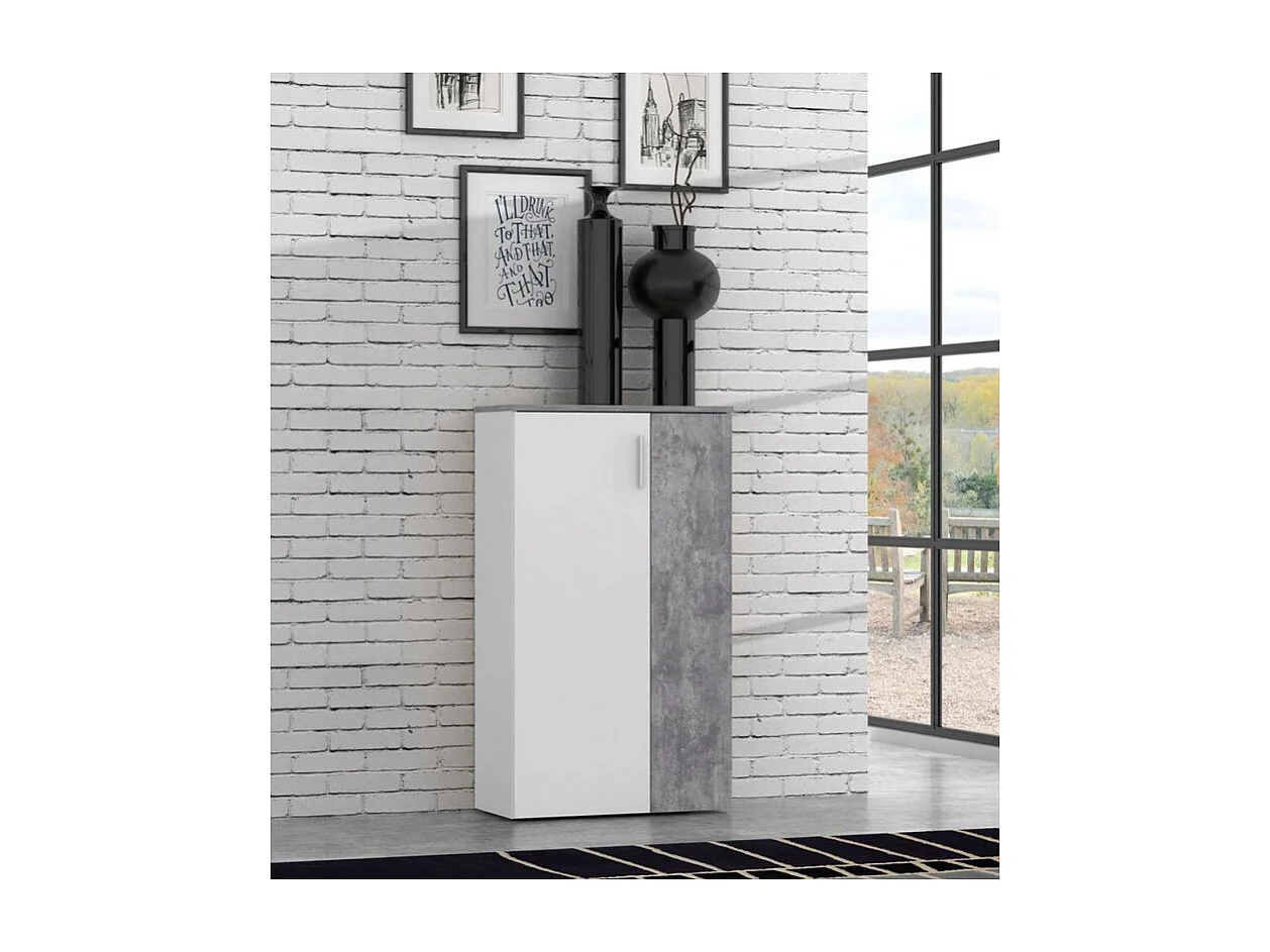 Armoire à chaussures 2 portes 5 tablettes décor blanc béton - AMELIE