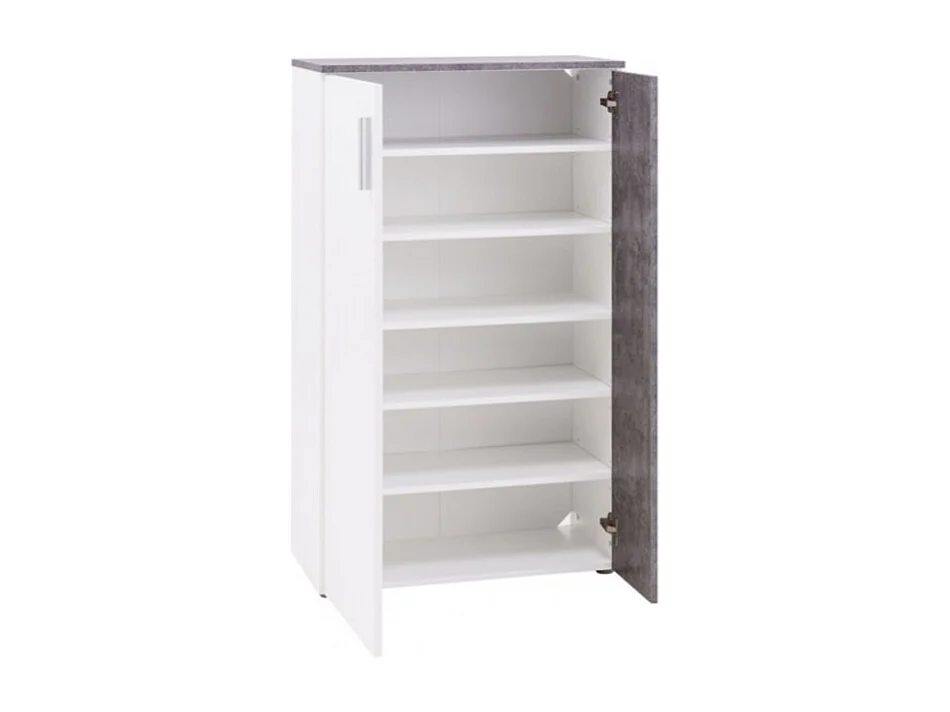Armoire à chaussures 2 portes 5 tablettes décor blanc béton - AMELIE