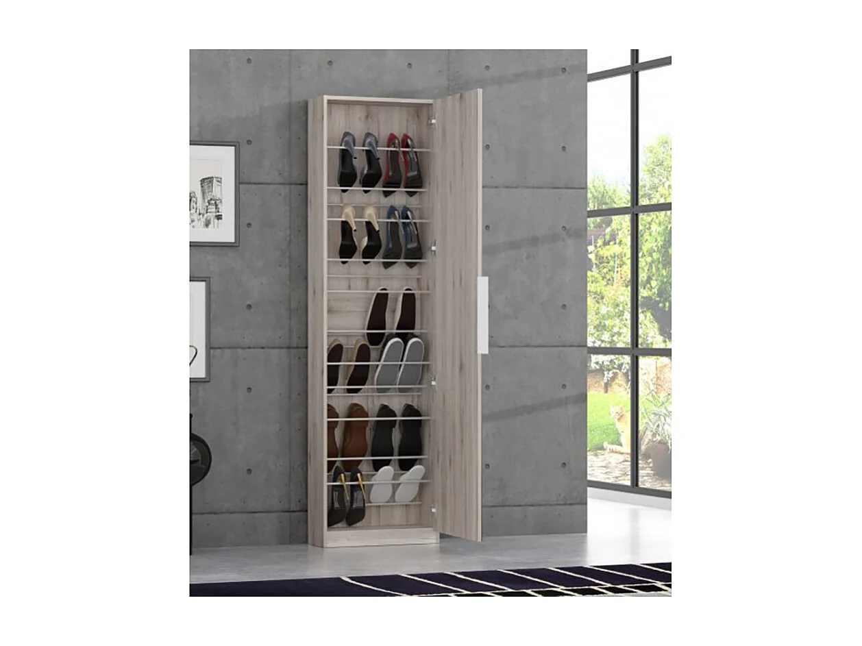 Meuble à chaussures avec miroir pour 12 paires décor chêne - DINO