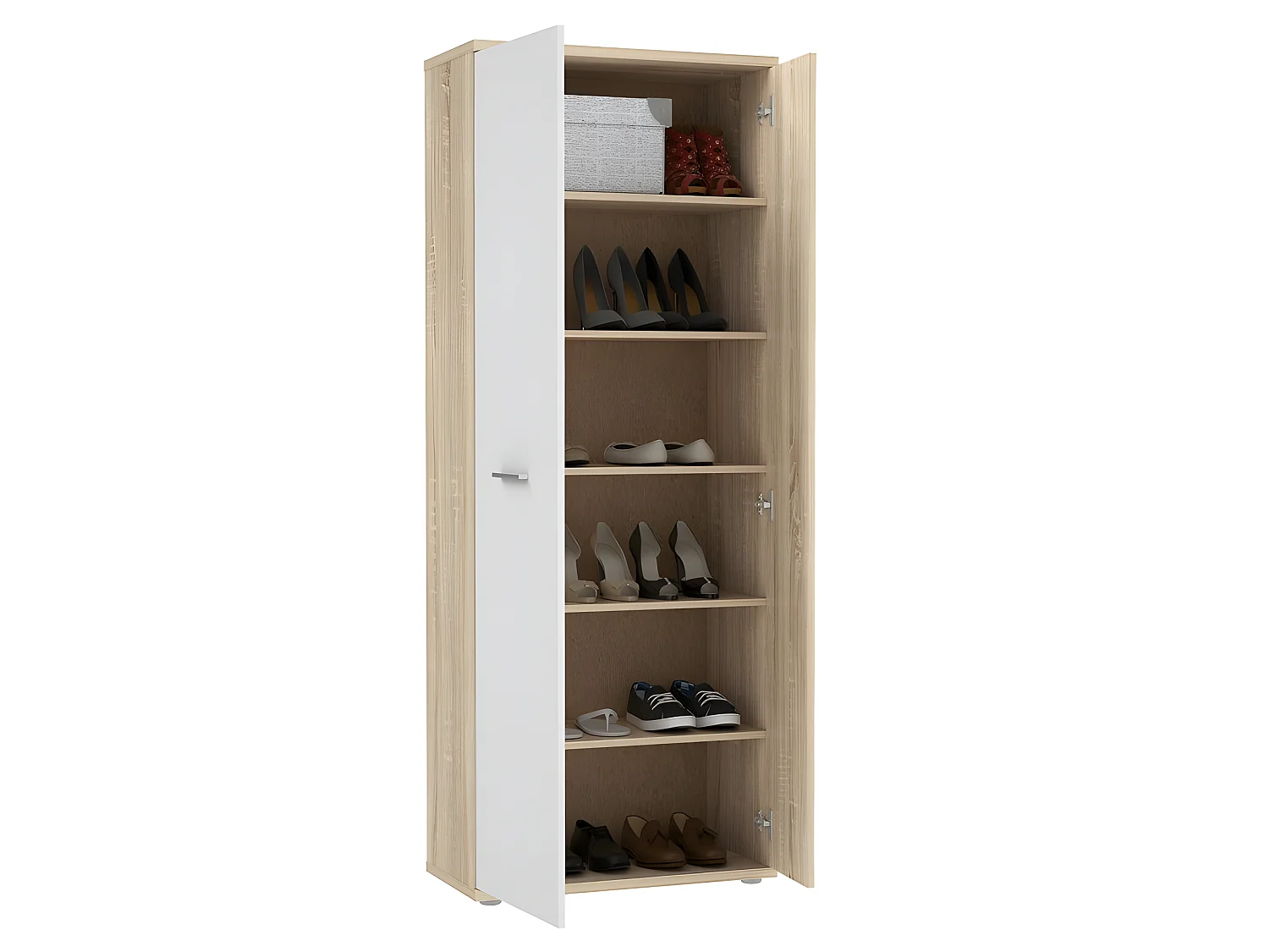 Meuble à chaussure 2 portes blanc décor chêne clair - CLASS