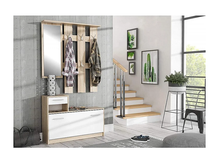 Penderie meuble à chaussures décor bois avec miroir - MARCEL