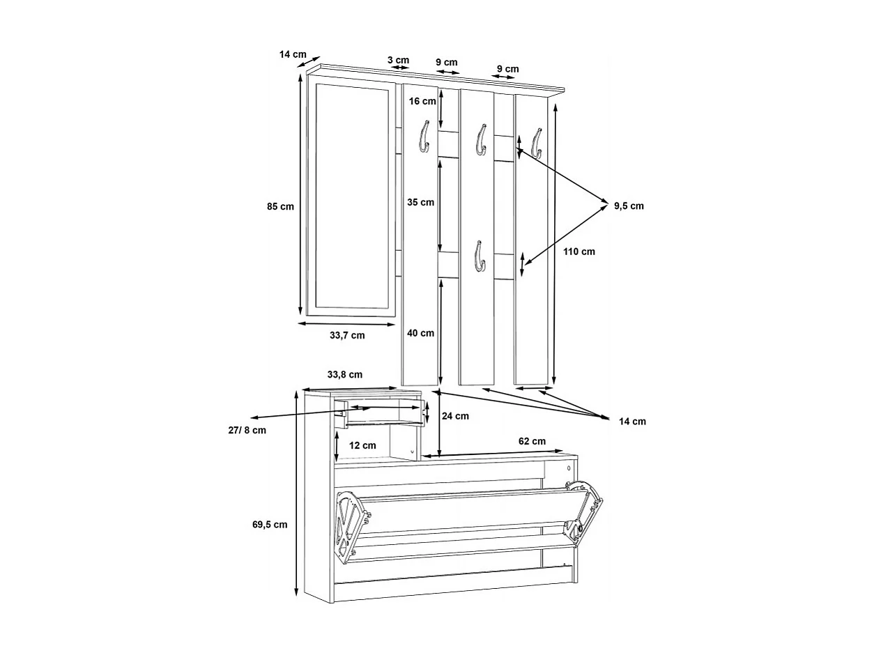 Penderie meuble à chaussures décor bois avec miroir - MARCEL