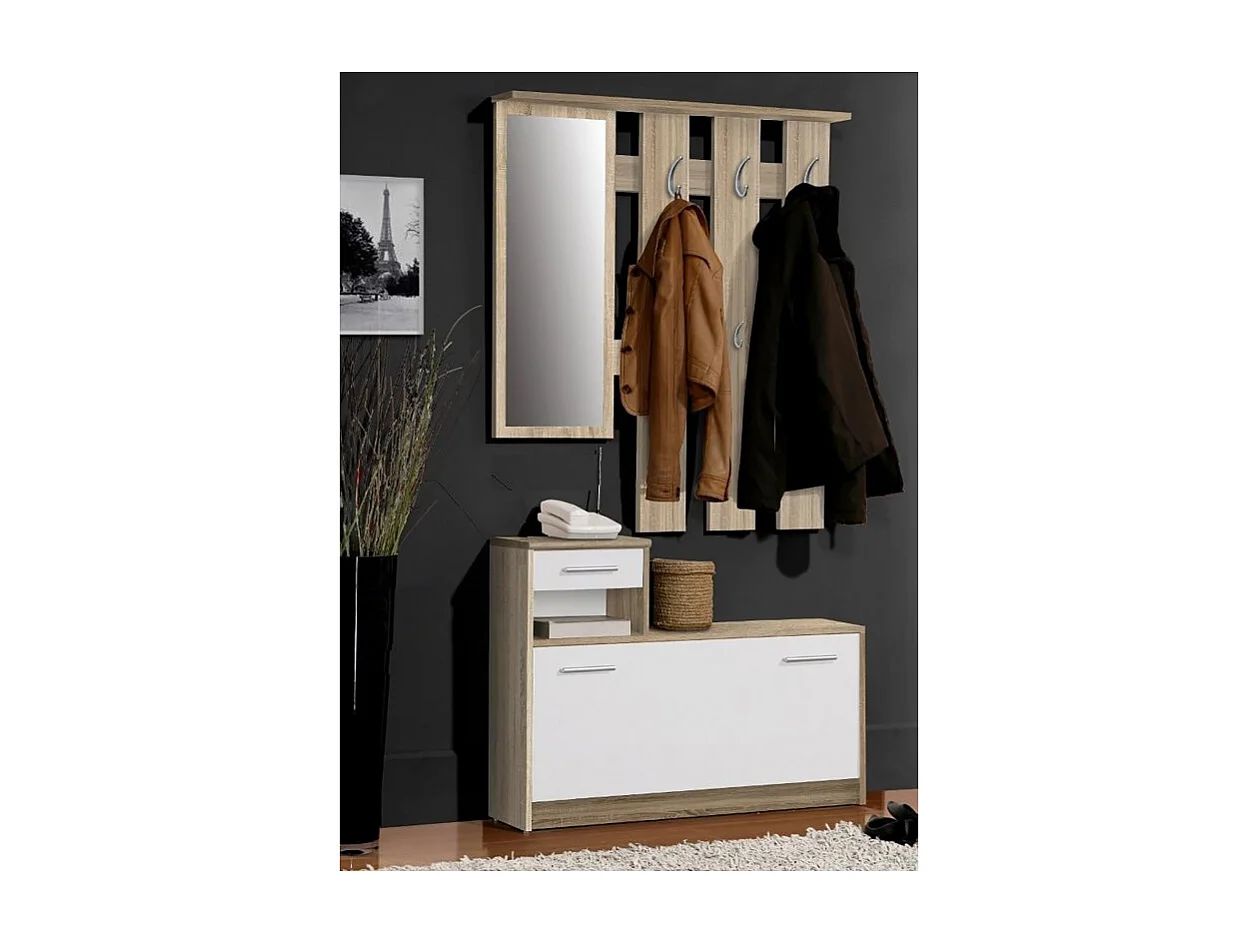 Penderie meuble à chaussures décor bois avec miroir - MARCEL