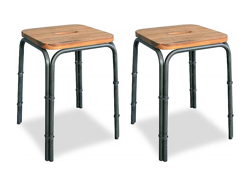 Lot 2 tabourets 45 cm bois d'acacia et métal - WORKSHOP