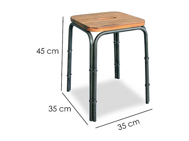 Lot 2 tabourets 45 cm bois d'acacia et métal - WORKSHOP