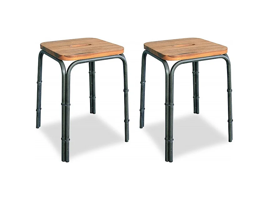 Lot 2 tabourets 45 cm bois d'acacia et métal - WORKSHOP