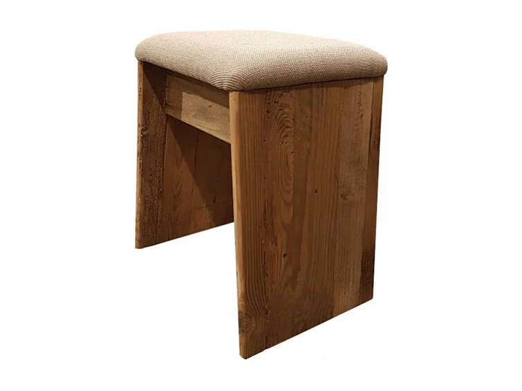 Tabouret en bois massif recyclé et tissu rembourré beige - CHALET