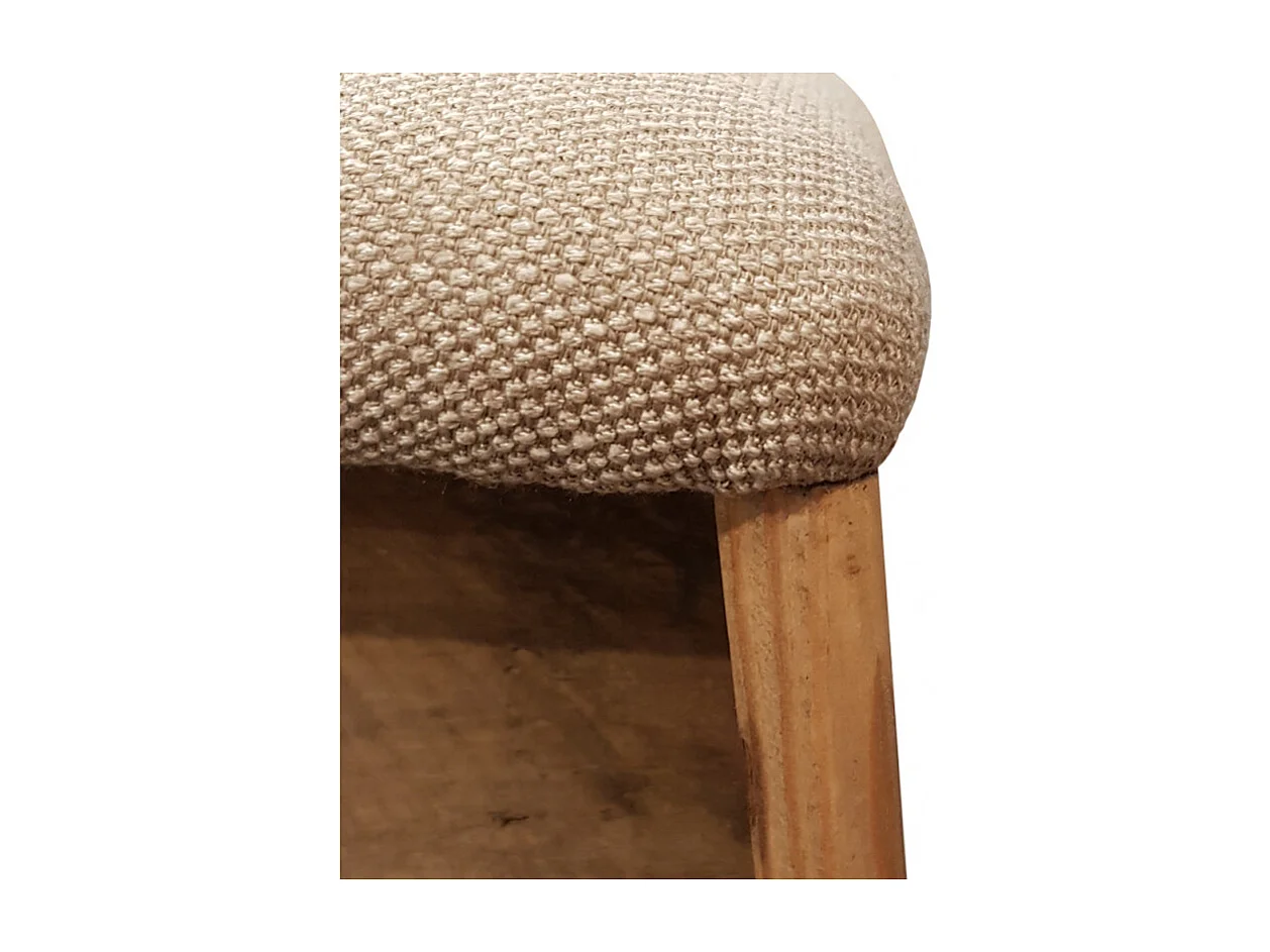 Tabouret en bois massif recyclé et tissu rembourré beige - CHALET